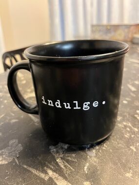 Source Unknown Black Ceramic Mug with White "indulge." Script